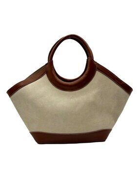 MMs Brands Beige and Brown Canvas Tote Bag